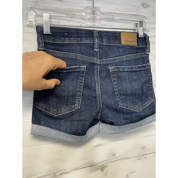 American Eagle Shorts Womens 00 Dark Wash Denim Next Level Stretch Rolled Casual - Picture 12 of 12